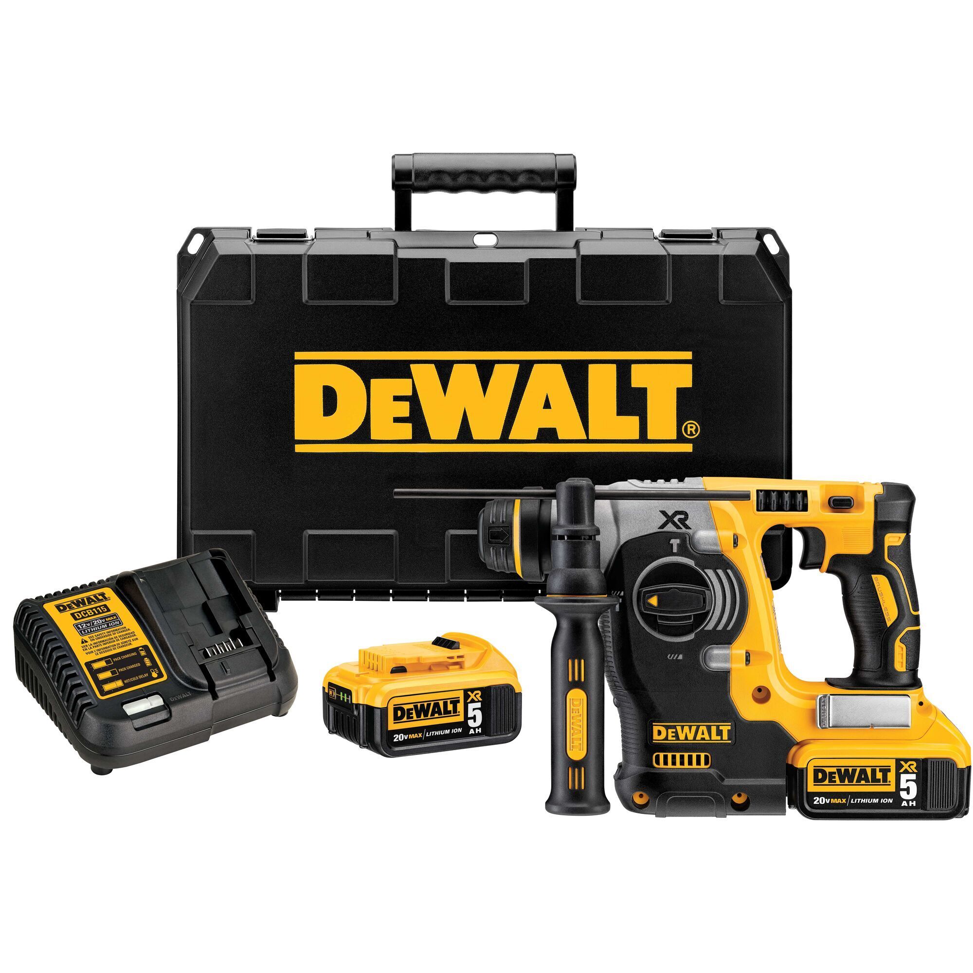 DEWALT 20V MAX XR Cordless Brushless SDS+ Rotary Hammer Drill Kit — 1in., Includes 2 Lithium Ion Batteries, Charger, Model# DCH273P2